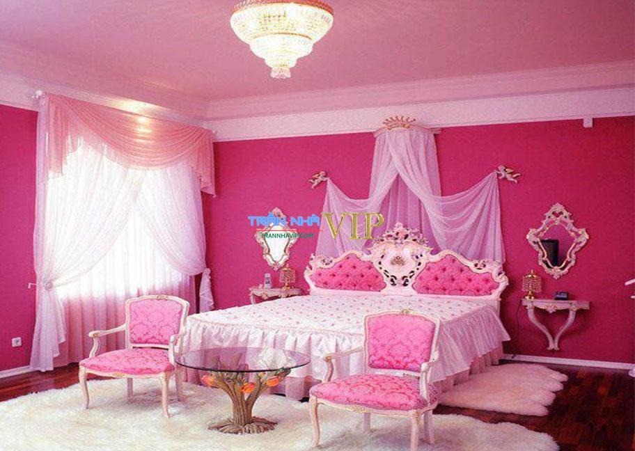 Mẫu sơn phòng ngủ màu hồng cánh sen  