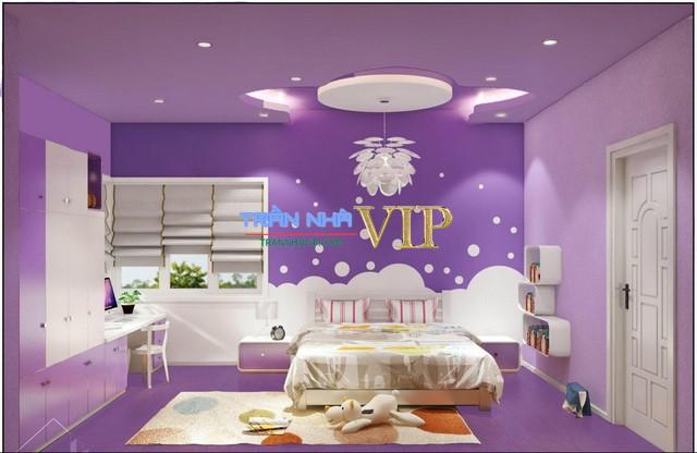 Phòng ngủ bé gái được sơn màu tím 